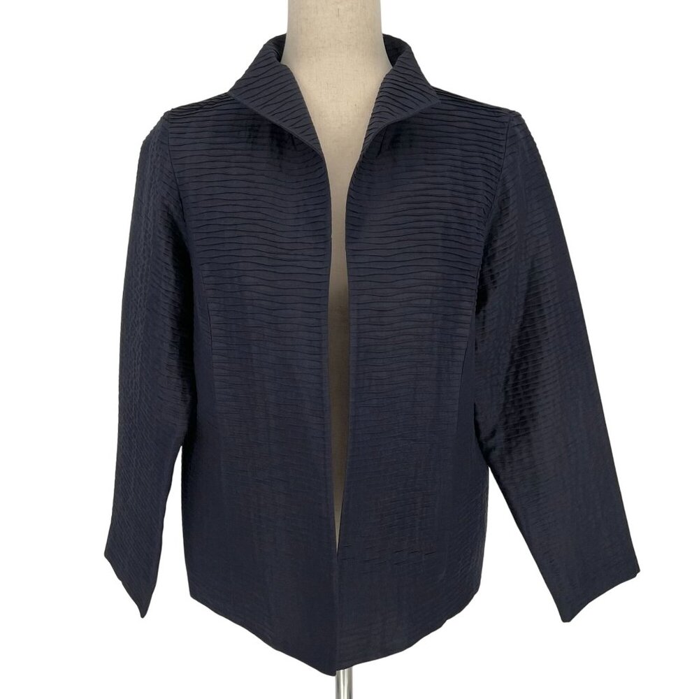 Eileen Fisher Womens 100% Silk Open Front Jacket Blazer Size S Blue Lightweight
